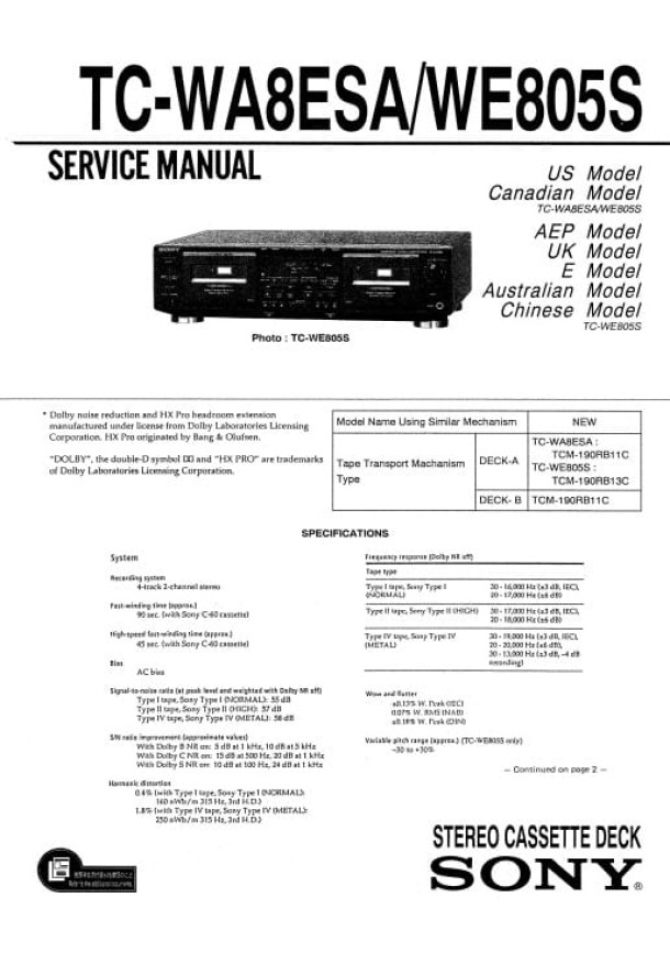 TC-WA8ESA, TC-WE805S